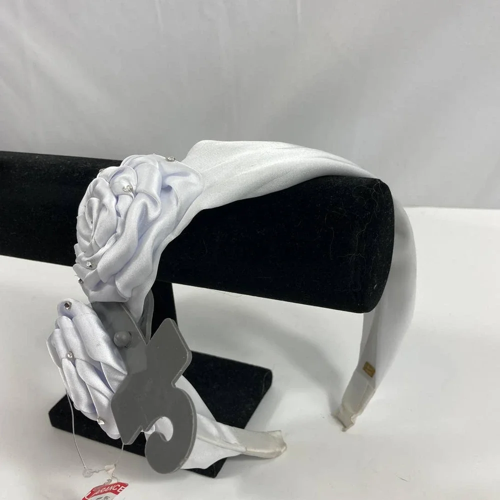 Bari Lynn Girl's Rose Headband w/ Swarovski Crystals White